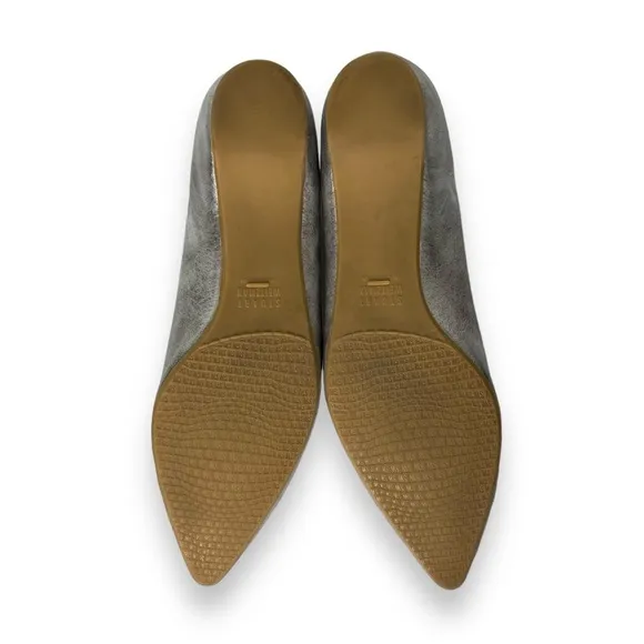Stuart Weitzman Shirley Metallic Silver Classic Pointed Toe Slip-On Flats Shoe 9