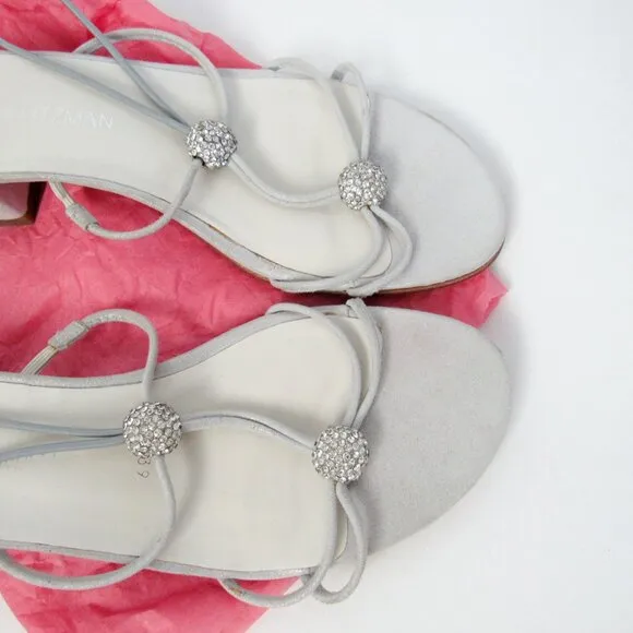 STUART WEITZMAN SILVER STRAPPY SPARKLE SANDALS Luxury Heels SIZE 39, US 8 1/2