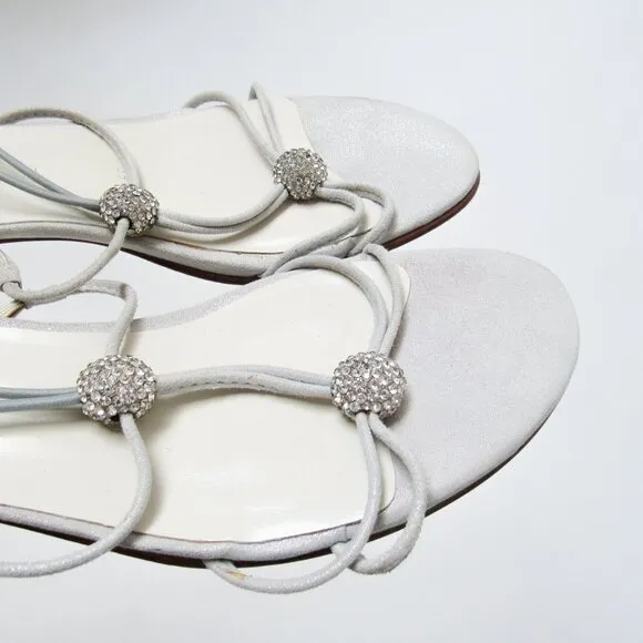 STUART WEITZMAN SILVER STRAPPY SPARKLE SANDALS Luxury Heels SIZE 39, US 8 1/2