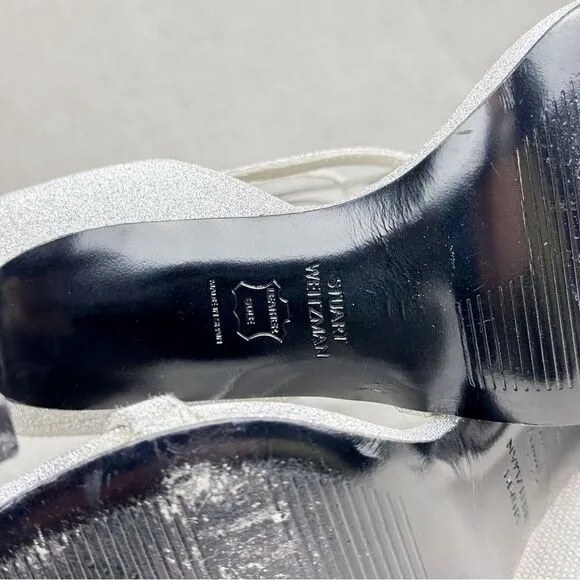STUART WEITZMAN Sultry Plata Glitterati silver glitter slingback strappy sz 6M