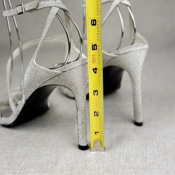 STUART WEITZMAN Sultry Plata Glitterati silver glitter slingback strappy sz 6M
