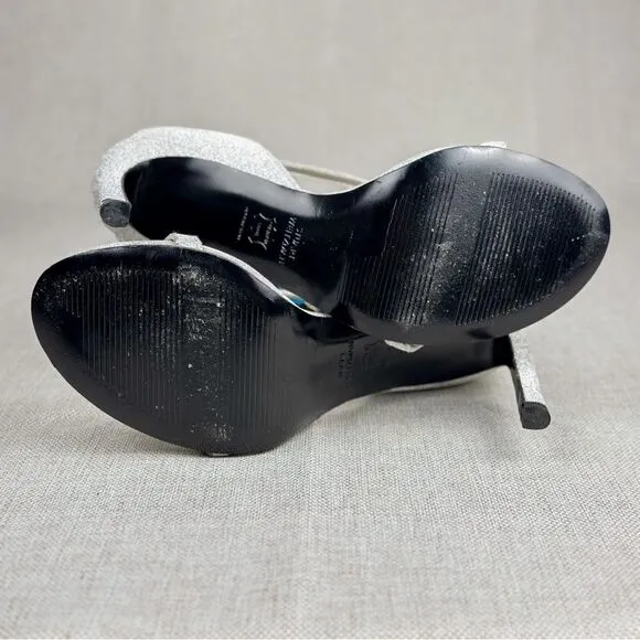 STUART WEITZMAN Sultry Plata Glitterati silver glitter slingback strappy sz 6M