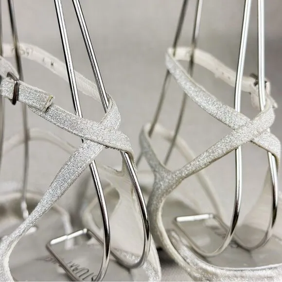 STUART WEITZMAN Sultry Plata Glitterati silver glitter slingback strappy sz 6M