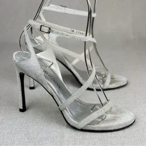 STUART WEITZMAN Sultry Plata Glitterati silver glitter slingback strappy sz 6M