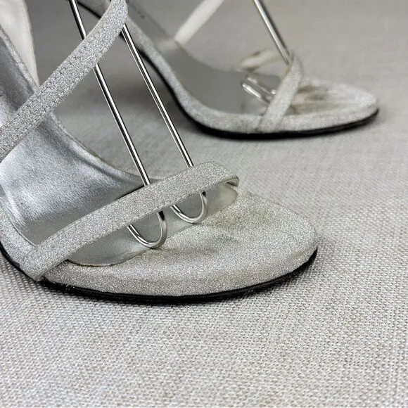 STUART WEITZMAN Sultry Plata Glitterati silver glitter slingback strappy sz 6M
