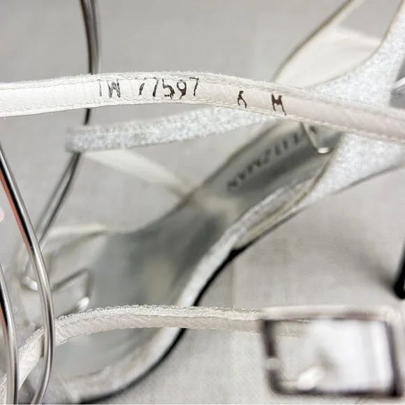 STUART WEITZMAN Sultry Plata Glitterati silver glitter slingback strappy sz 6M