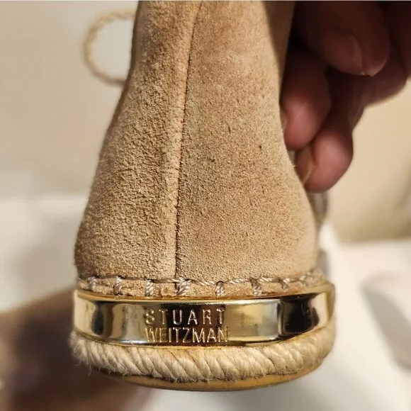 Stuart Weitzman Tan Suede Espadrille Sole Booties w/Gold Studs sz.8.5 MSRP $445