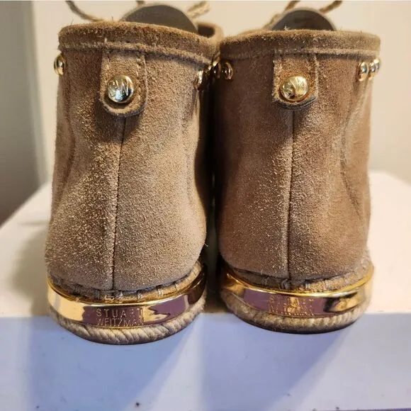 Stuart Weitzman Tan Suede Espadrille Sole Booties w/Gold Studs sz.8.5 MSRP $445