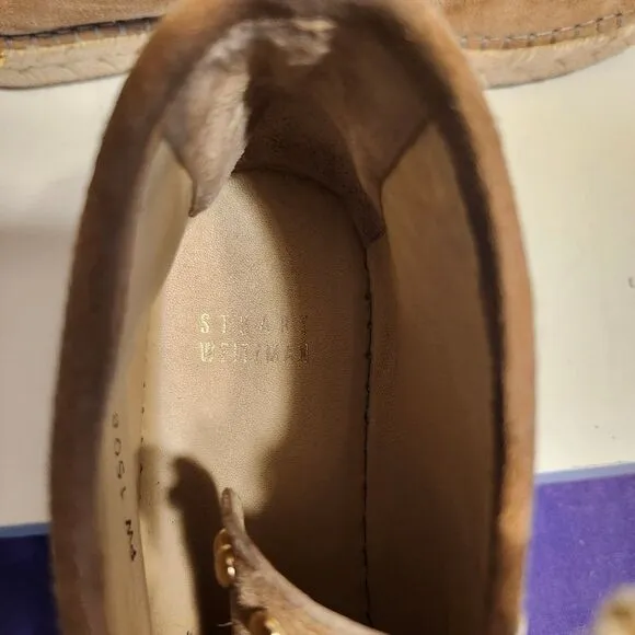 Stuart Weitzman Tan Suede Espadrille Sole Booties w/Gold Studs sz.8.5 MSRP $445