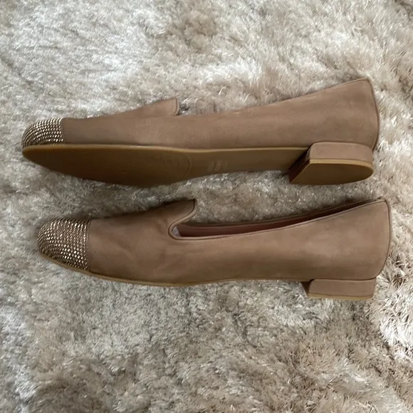 Stuart Weitzman Tan with Rose Gold Rhinestones Ballet Flats Size 10 M