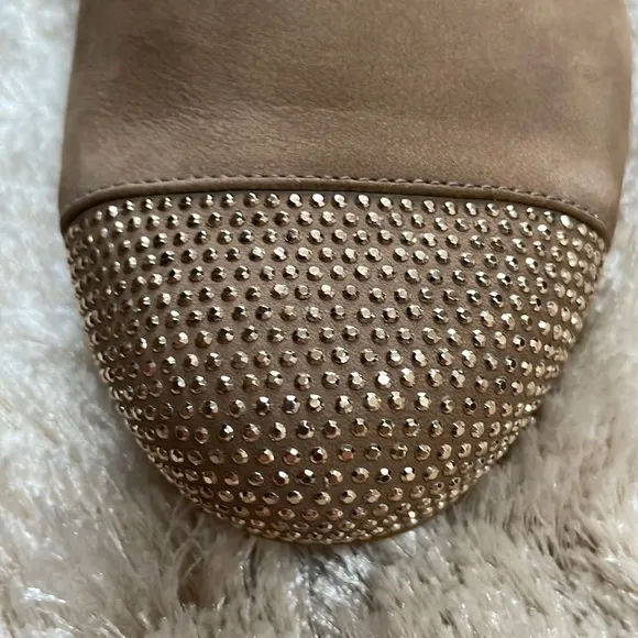 Stuart Weitzman Tan with Rose Gold Rhinestones Ballet Flats Size 10 M