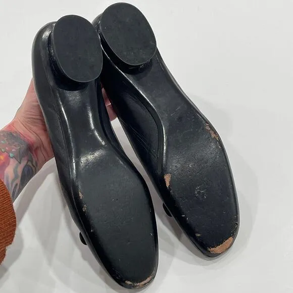 Stuart Weitzman Vintage Black Ballet Flats Cutout Flower Size 9.5