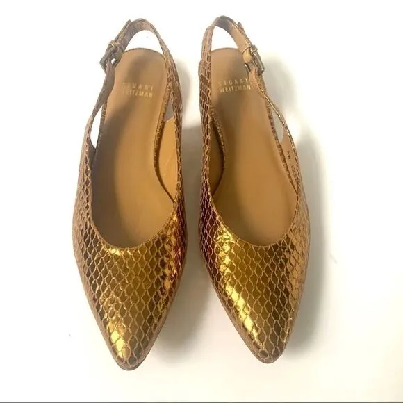 Stuart Weizman Bronze Snakeskin Pointed Flats