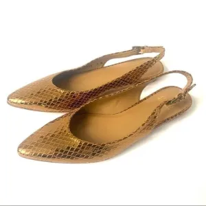 Stuart Weizman Bronze Snakeskin Pointed Flats