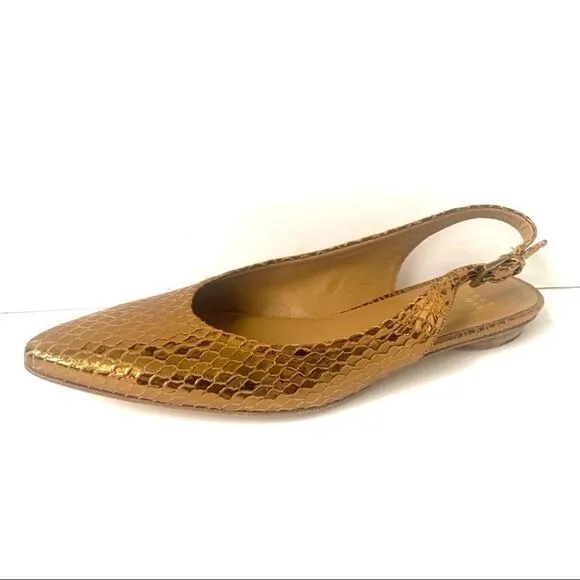 Stuart Weizman Bronze Snakeskin Pointed Flats