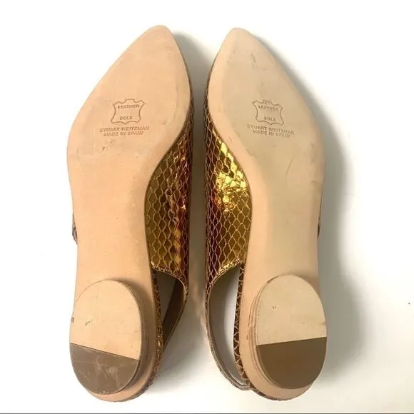Stuart Weizman Bronze Snakeskin Pointed Flats