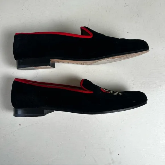 STUBBS &amp; WOOTTON- Pirate Black Velvet Loafers Slip On Preppy Fun Beach Shoe