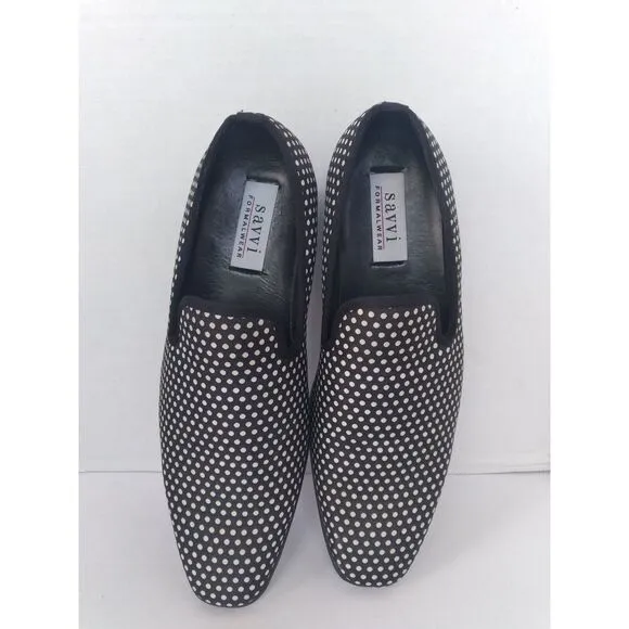Stylish Black and White Polka Dot‎ Loafers Slip-On Dress Shoes
