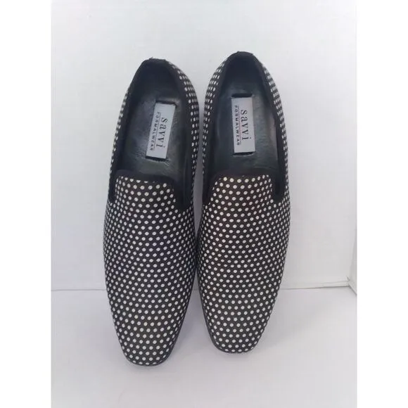 Stylish Black and White Polka Dot‎ Loafers Slip-On Dress Shoes