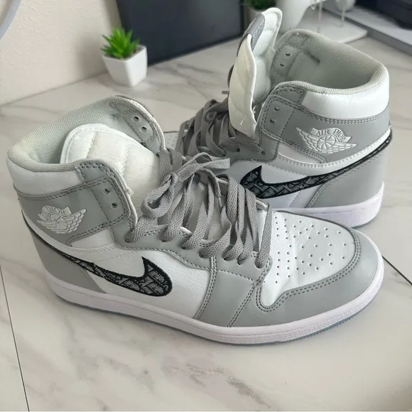 Stylish Gray and White High-Top Sneakers