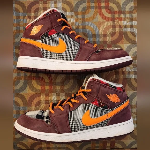 Stylish Plaid High-Top Sneakers with Orange Laces