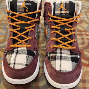 Stylish Plaid High-Top Sneakers with Orange Laces