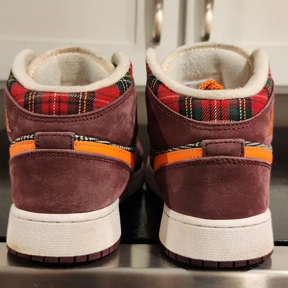 Stylish Plaid High-Top Sneakers with Orange Laces