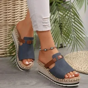 Summer Women Thick  Platform Wedge Heel SlippersOpen Toe One-Piece FashionSlides