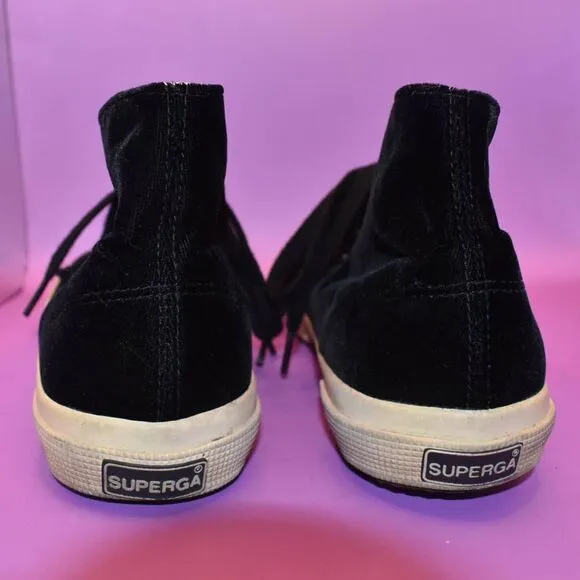 Superga Black Velvet High Top Sneakers- 9