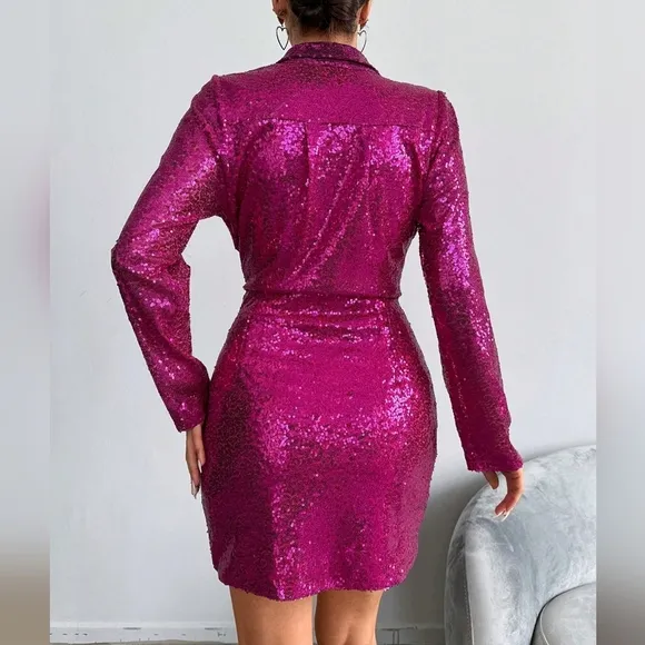 Surplice Neck Wrap Hem Sequin Dress