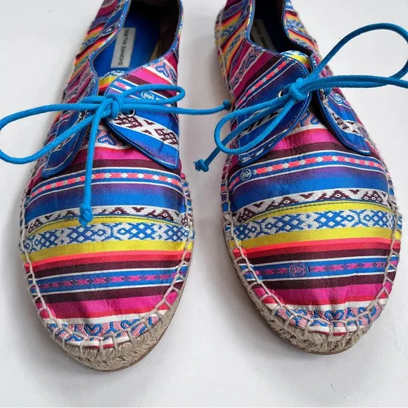 Tabitha Simmons Dolly Silk Lace Up Espadrilles Flats Size 39.5 US 9.5