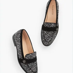 Talbots Black and White LEIGHTON BOUCLÉ Tweed Loafers sz 9