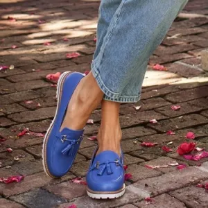 Talbots Bright Cobalt Blue Genuine Leather Laura Tassel Nappa Loafer Flats