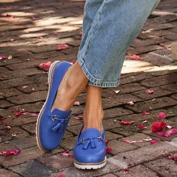 Talbots Bright Cobalt Blue Genuine Leather Laura Tassel Nappa Loafer Flats