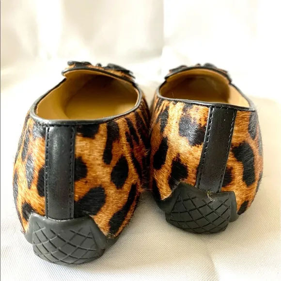 Talbots Classic Bow Leopard Francesca Leather Pointed Toe Flats Calf Hair 7M