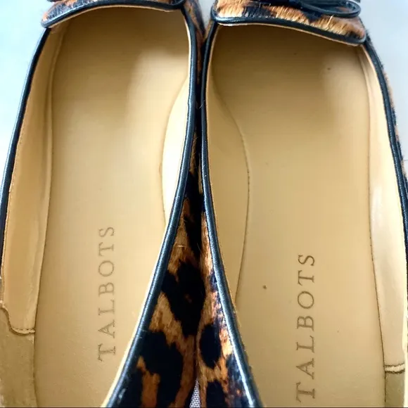 Talbots Classic Bow Leopard Francesca Leather Pointed Toe Flats Calf Hair 7M