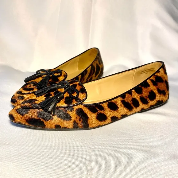 Talbots Classic Bow Leopard Francesca Leather Pointed Toe Flats Calf Hair 7M