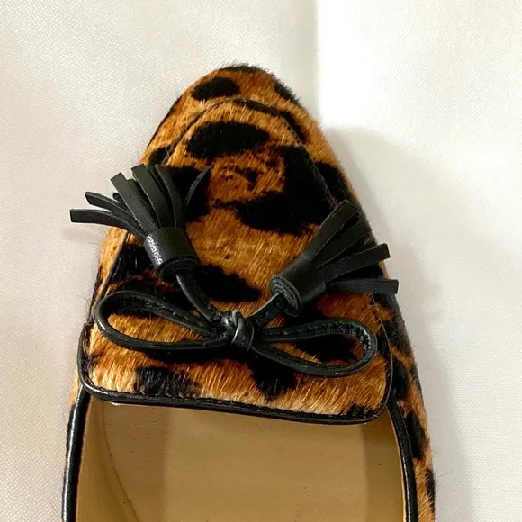 Talbots Classic Bow Leopard Francesca Leather Pointed Toe Flats Calf Hair 7M