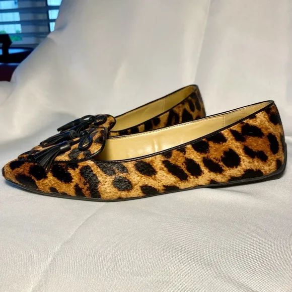 Talbots Classic Bow Leopard Francesca Leather Pointed Toe Flats Calf Hair 7M