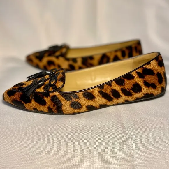 Talbots Classic Bow Leopard Francesca Leather Pointed Toe Flats Calf Hair 7M