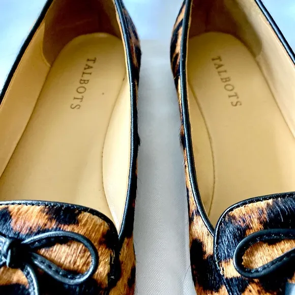 Talbots Classic Bow Leopard Francesca Leather Pointed Toe Flats Calf Hair 7M