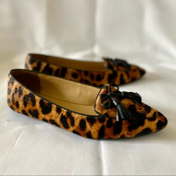 Talbots Classic Bow Leopard Francesca Leather Pointed Toe Flats Calf Hair 7M