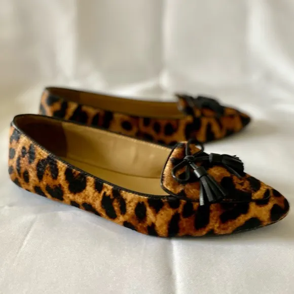 Talbots Classic Bow Leopard Francesca Leather Pointed Toe Flats Calf Hair 7M