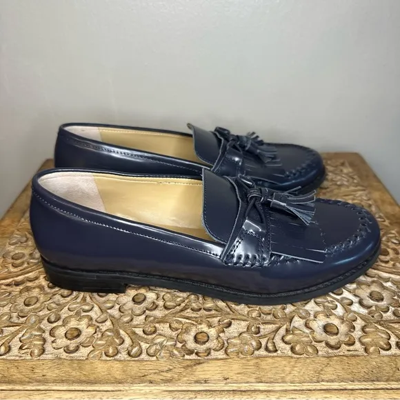 Talbots Laura Navy Leather Loafers with TasselsSz8