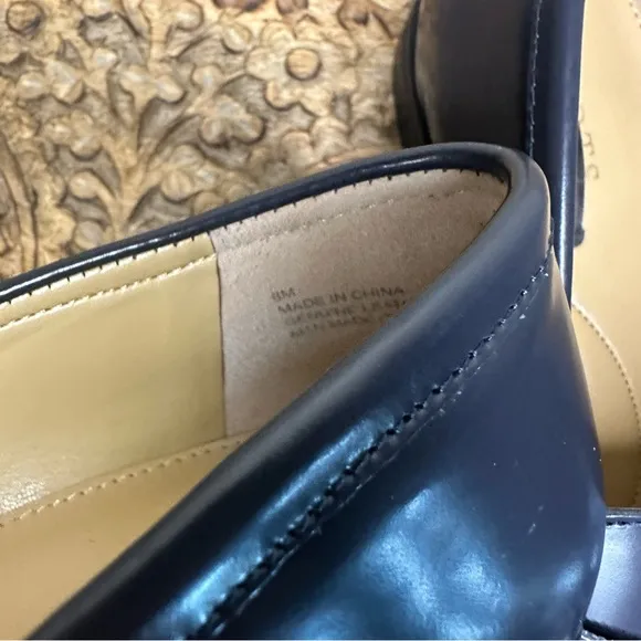 Talbots Laura Navy Leather Loafers with TasselsSz8