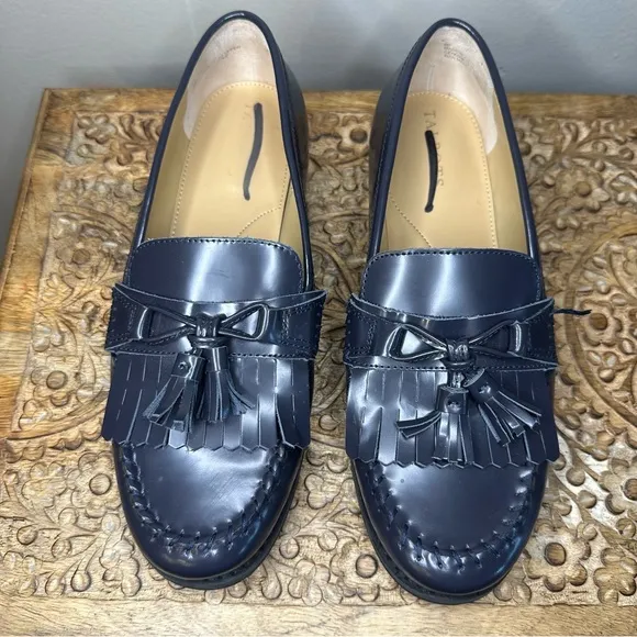 Talbots Laura Navy Leather Loafers with TasselsSz8