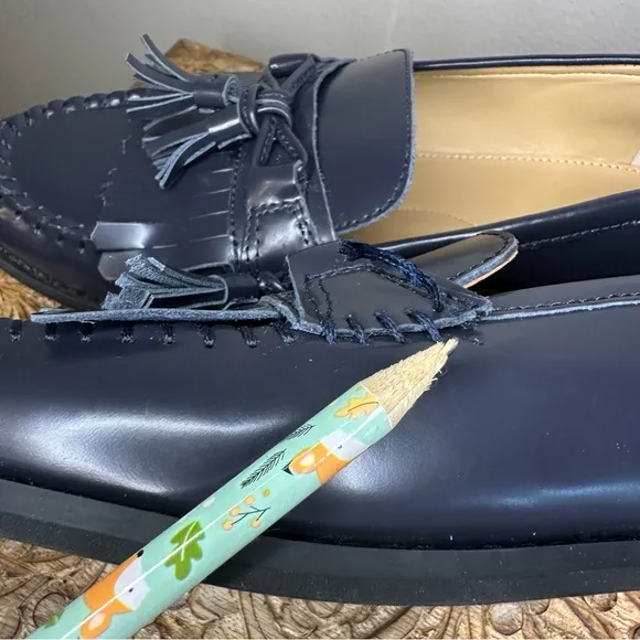 Talbots Laura Navy Leather Loafers with TasselsSz8