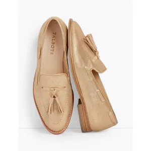 Talbots  Leigton Gold Tassel Loafer Metallic Suede Size 9.5