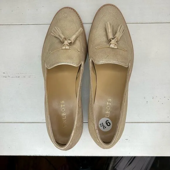 Talbots  Leigton Gold Tassel Loafer Metallic Suede Size 9.5