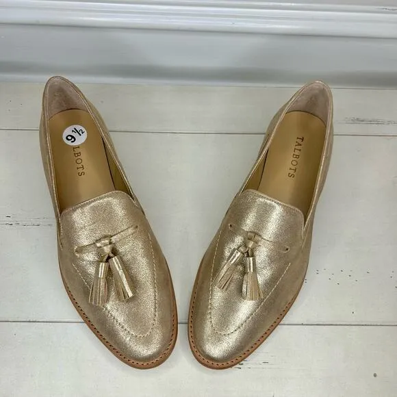 Talbots  Leigton Gold Tassel Loafer Metallic Suede Size 9.5
